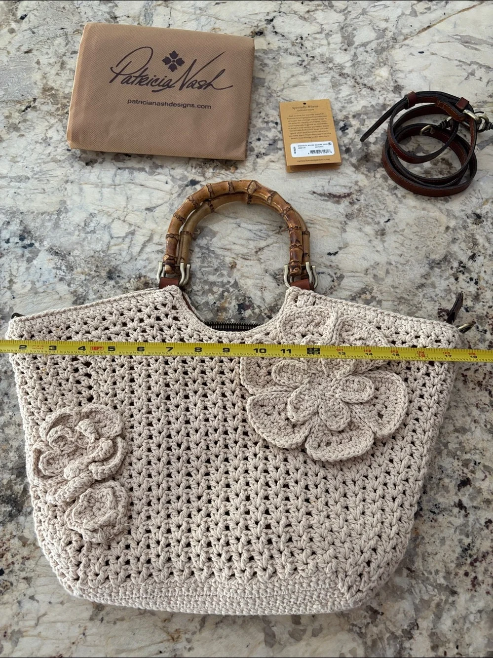 Patricia Nash Mazara Cream Crochet Tote with Bamboo Handles